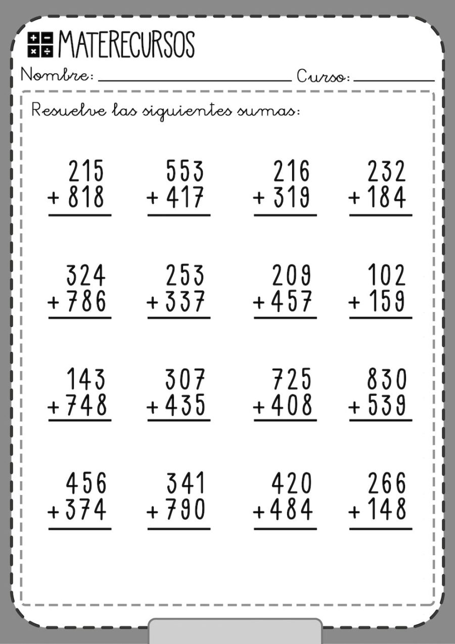 Sumas con números de tres cifras 1