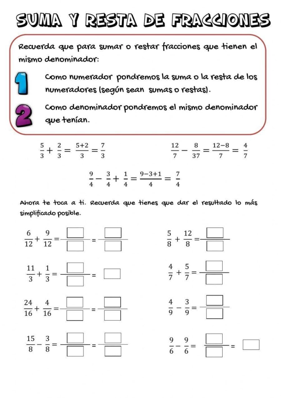Problemas de suma y resta de fracciones 2