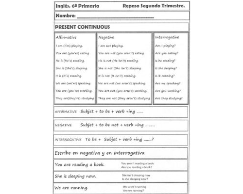 Fichas de lengua y ejercicios de inglés 1
