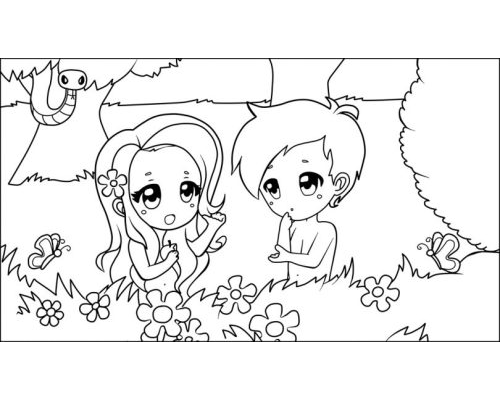 Fichas de Adán y Eva para colorear 2