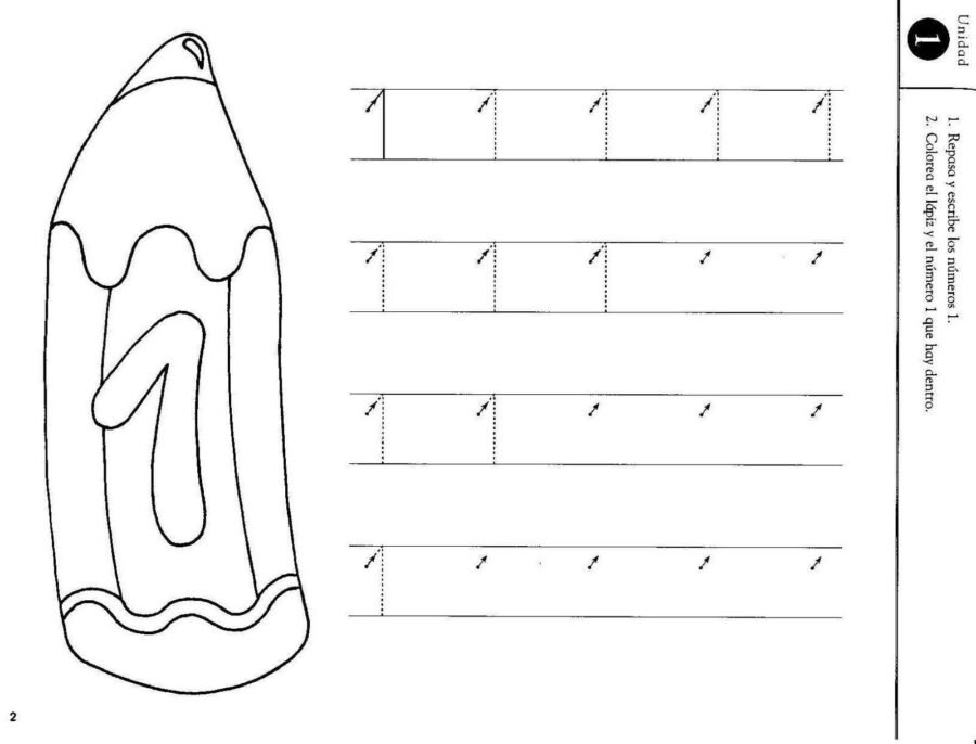 Ejercicios prácticos de escritura y reconocimiento del número 1