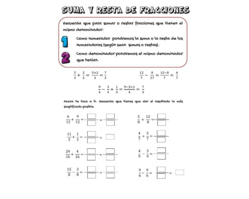 Problemas de suma y resta de fracciones 2