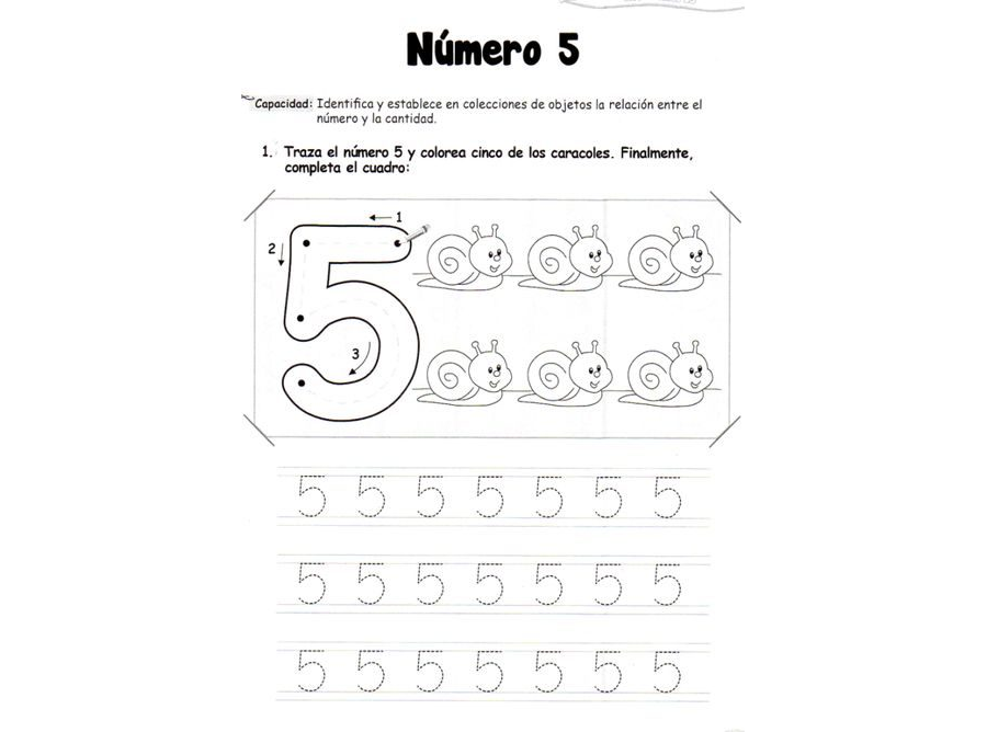 Ejercicios de escritura y reconocimiento del número 5 1