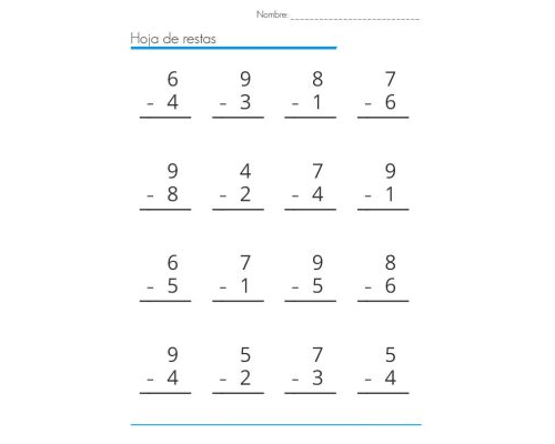 Ejemplos de ficha de restas con llevadas para practicar 1