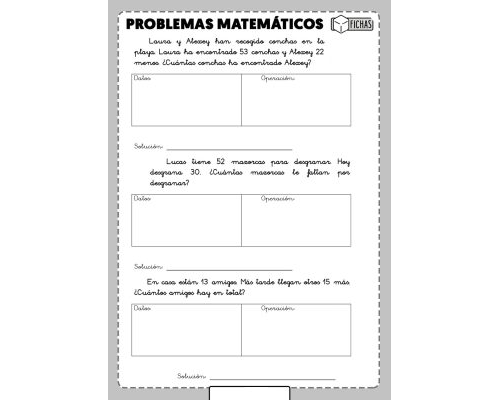 Fichas con problemas matematicos 2