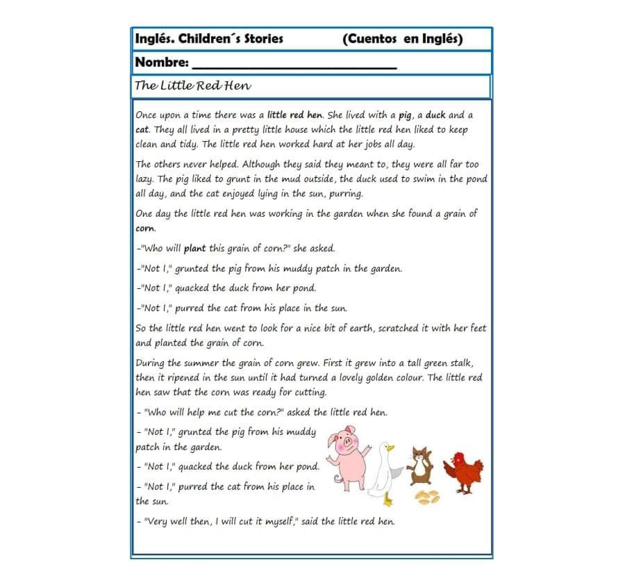 Cuentos y actividades de comprensión lectora en inglés 2