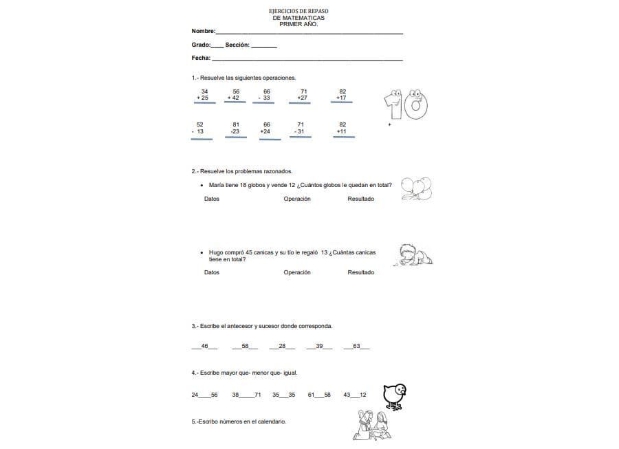 Actividades de repaso en matemáticas 3