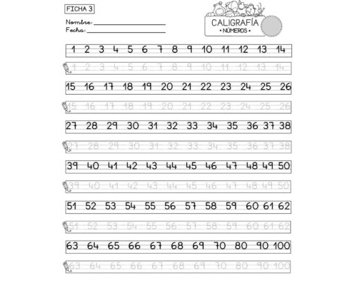 Ejercicios de caligrafía para letras y números 1