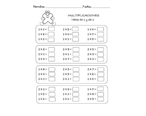 Fichas de multiplicaciones para niños de Primaria 2