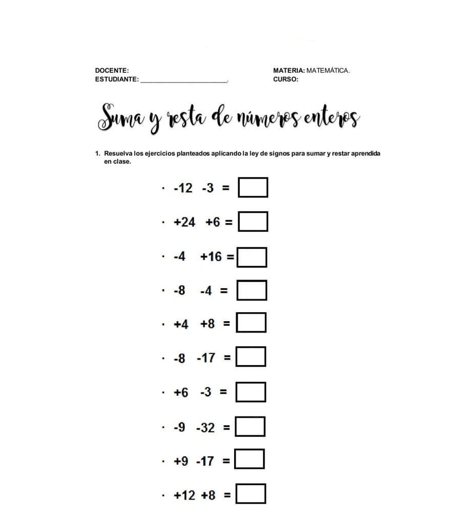 Suma y resta de enteros 1