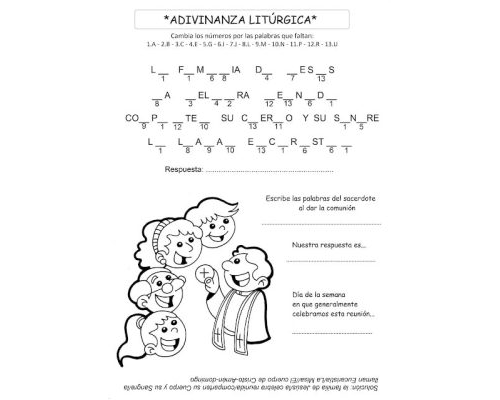 Ejercicios y juegos sobre la vida de Jesús y la Eucaristía 1