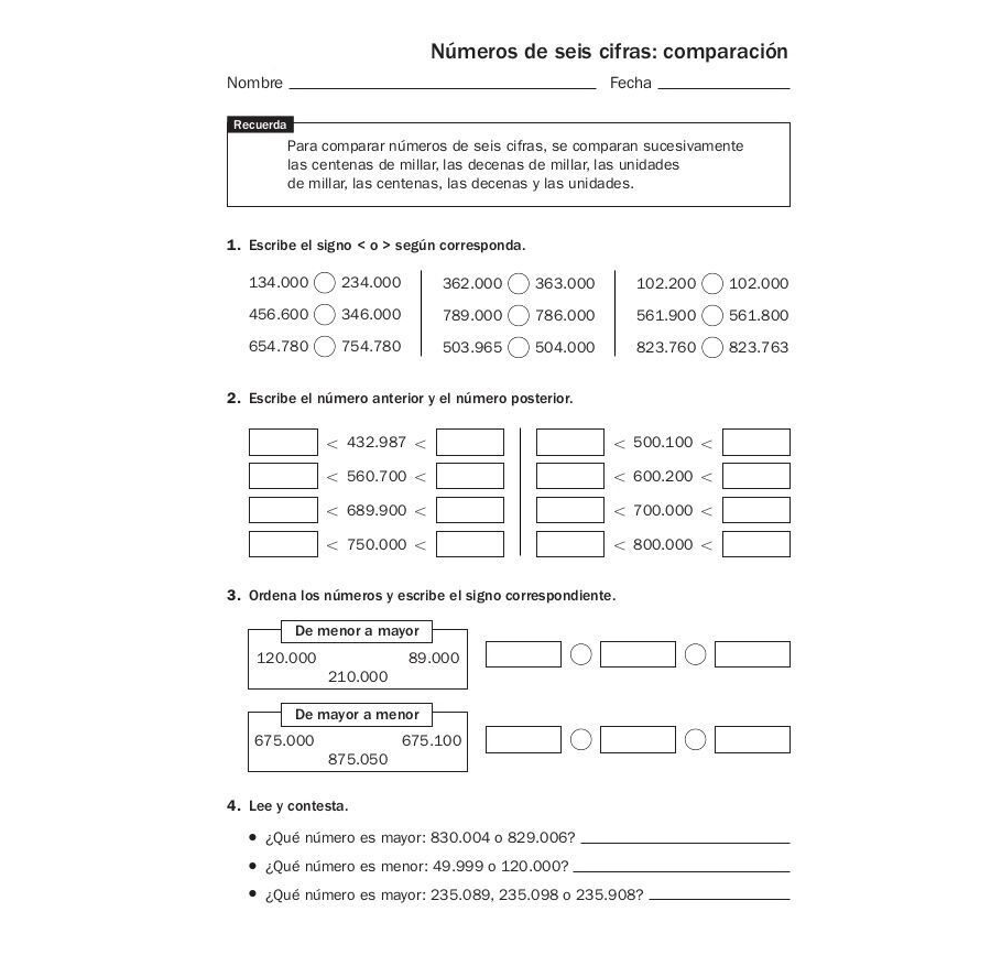 Fichas de repaso 4 primaria de Matemáticas 2