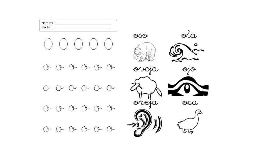 Fichas de la O para imprimir 1