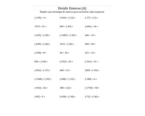 Fichas de números enteros