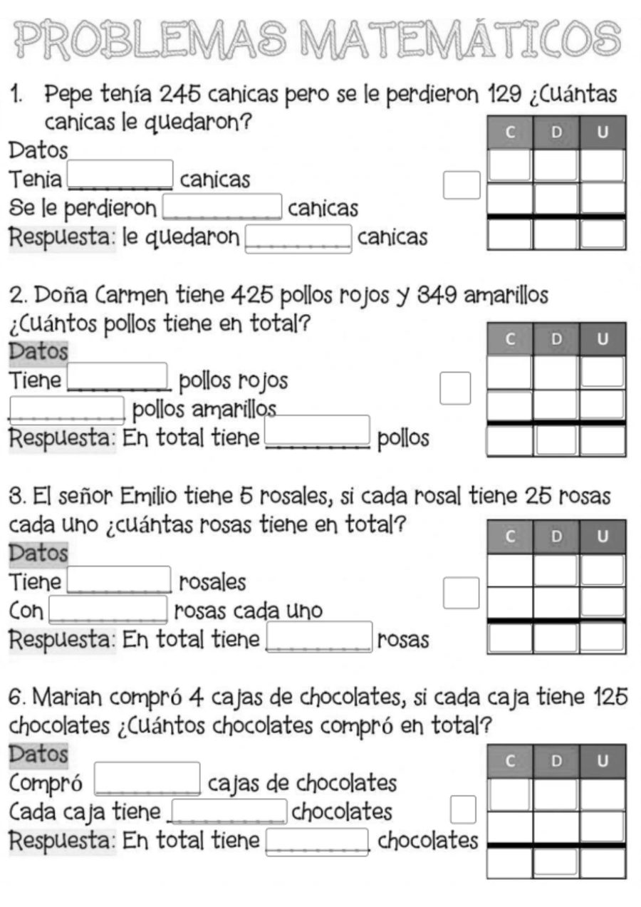 Fichas de Matemáticas 4 Primaria Interactivos 1