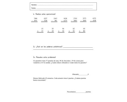 Fichas de repaso 3 primaria para matemáticas 3