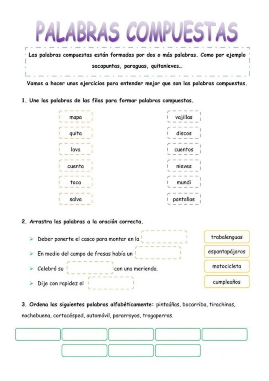 Ficha de Palabras Compuestas actividad 3