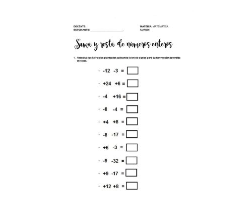 Suma y resta de enteros 1