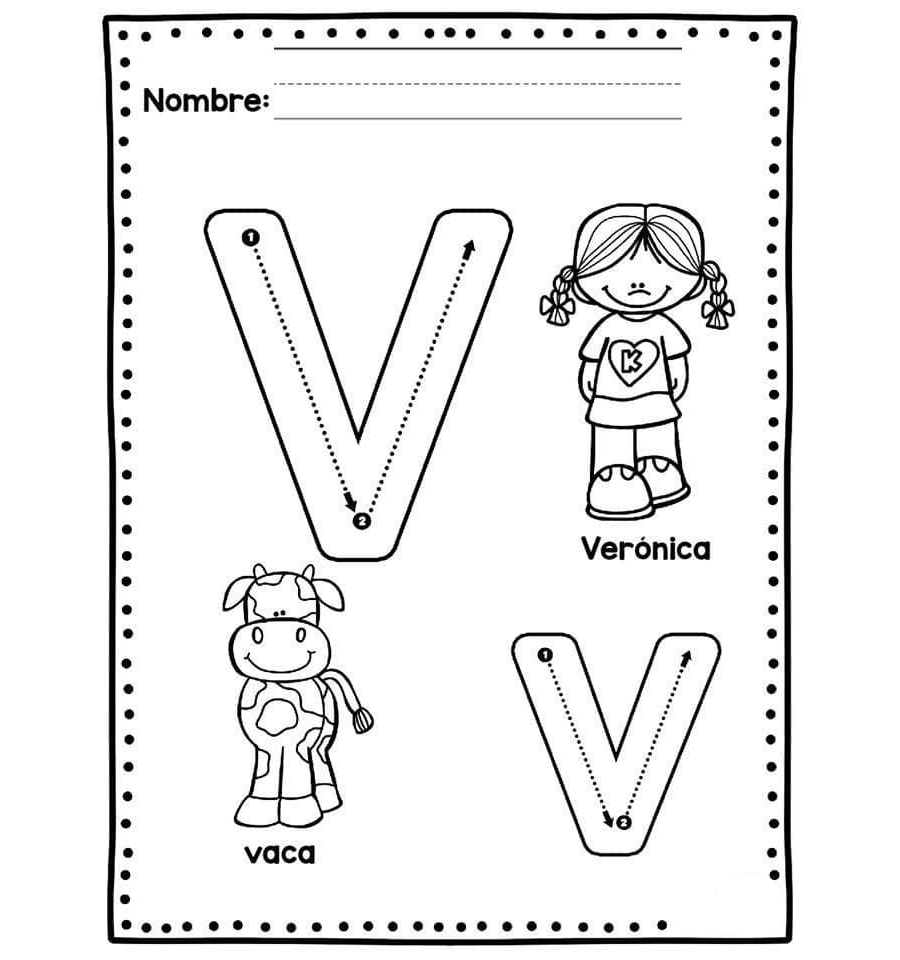 Fichas de la V para colorear 1