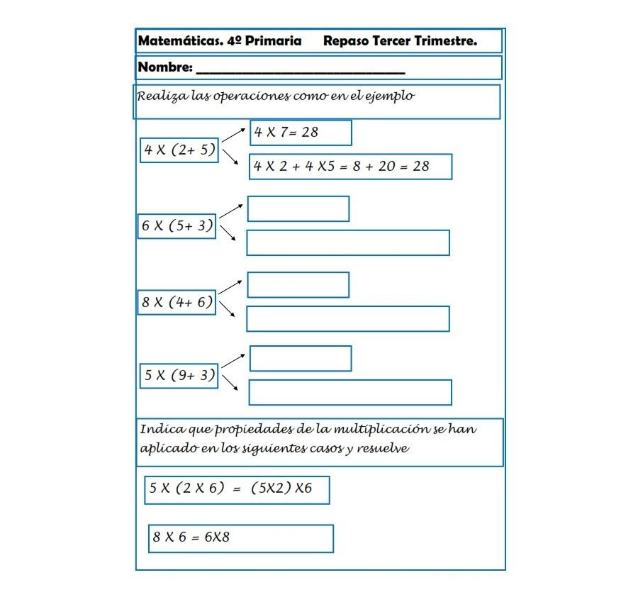 Fichas de repaso 4 primaria de Matemáticas 1