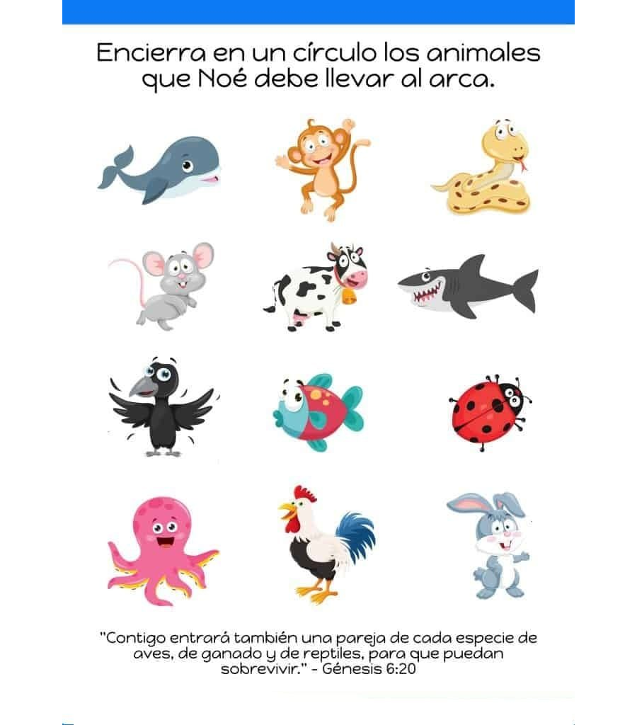Fichas del arca de Noé para escribir 1