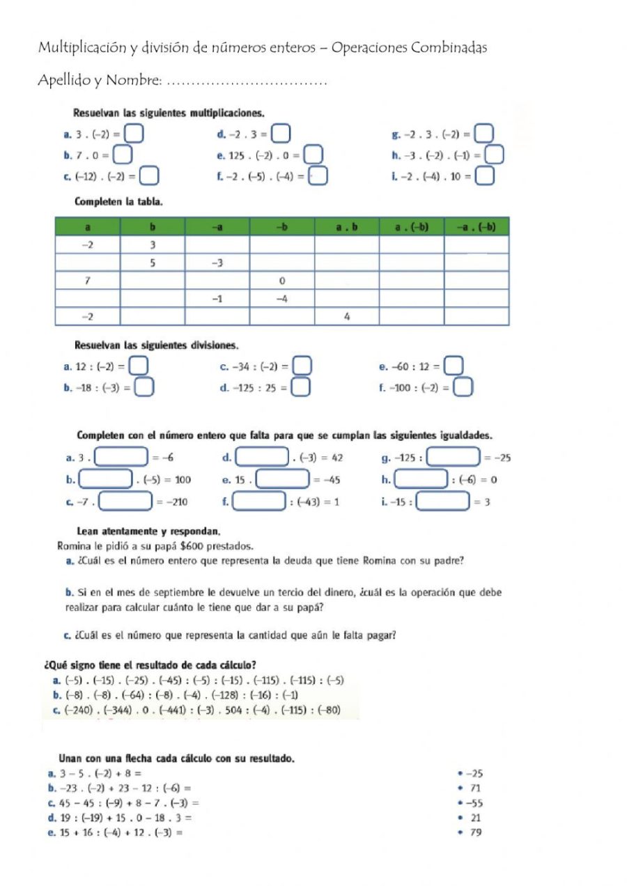 Ejercicios de multiplicación y división 2