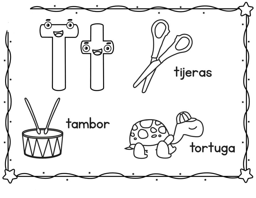 Fichas de la T para colorear 1