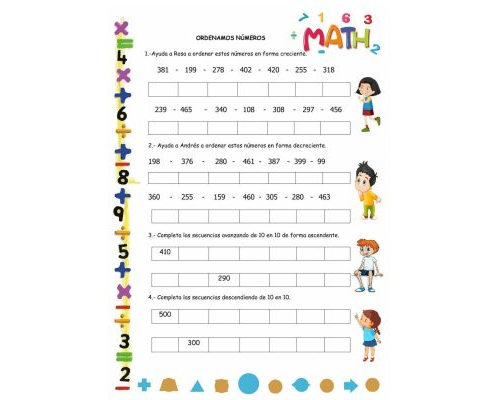 Secuencias ascendentes y descendentes actividades para ordenar números en el rango del 200 al 300 3