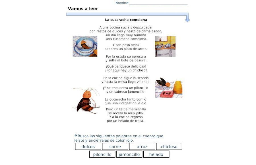 Fichas de cucarachas para escribir 1