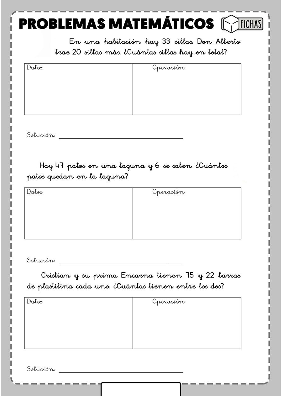 Fichas con problemas matematicos 3