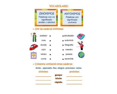 Fichas de sinónimos y antónimos
