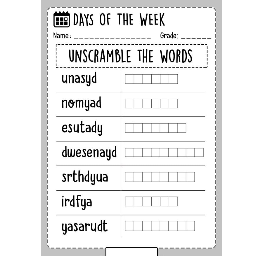 Fichas dias de la semana en ingles con vocabulario y ejercicios 2