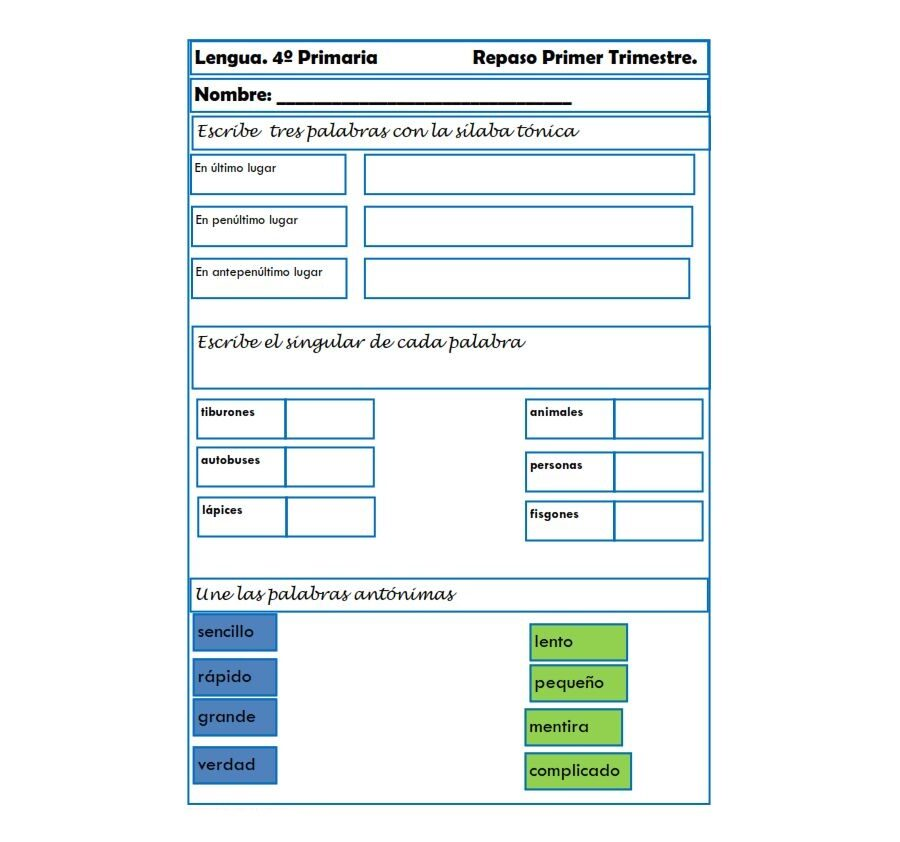 Fichas de repaso de Lengua Castellana 3