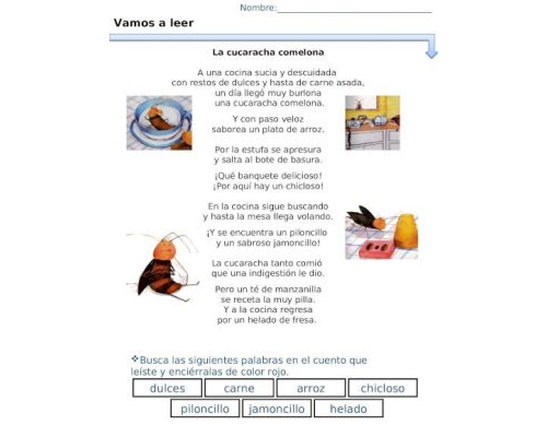 Fichas de cucarachas para escribir 1