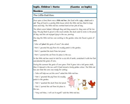 Cuentos y actividades de comprensión lectora en inglés 2