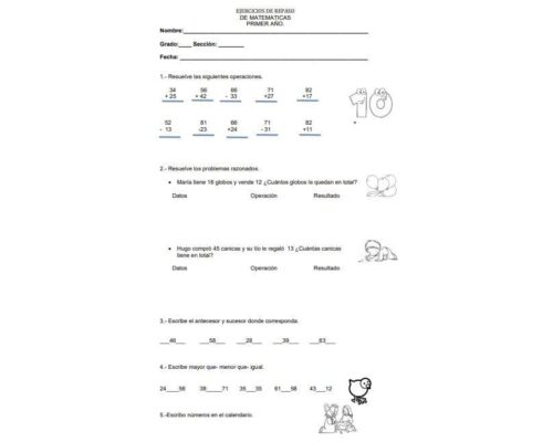 Actividades de repaso en matemáticas 3
