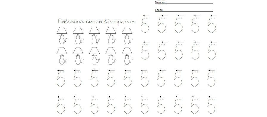 Actividades de escritura y lectura relacionadas con el número 5 3