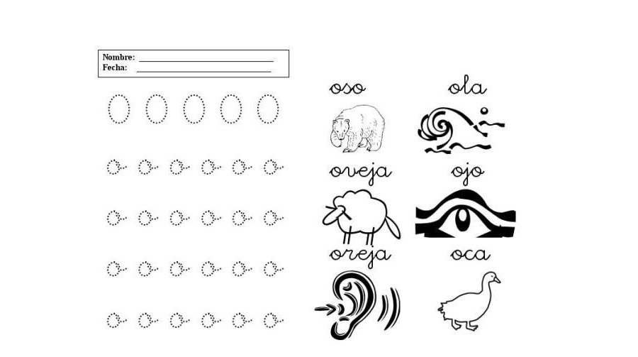 Fichas de la O para imprimir 1