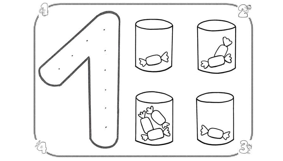 Juegos y actividades para colorear y contar el número 1 2