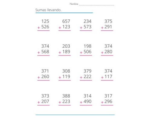 Fichas de sumas llevando