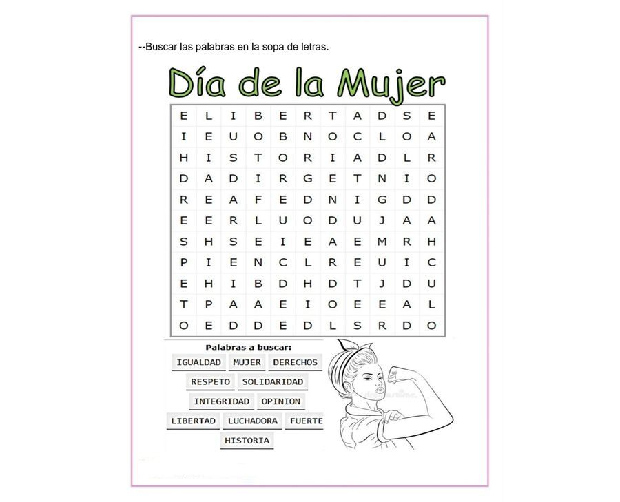 Fichas de Sopas de Letras sobre el Día de la Mujer 1