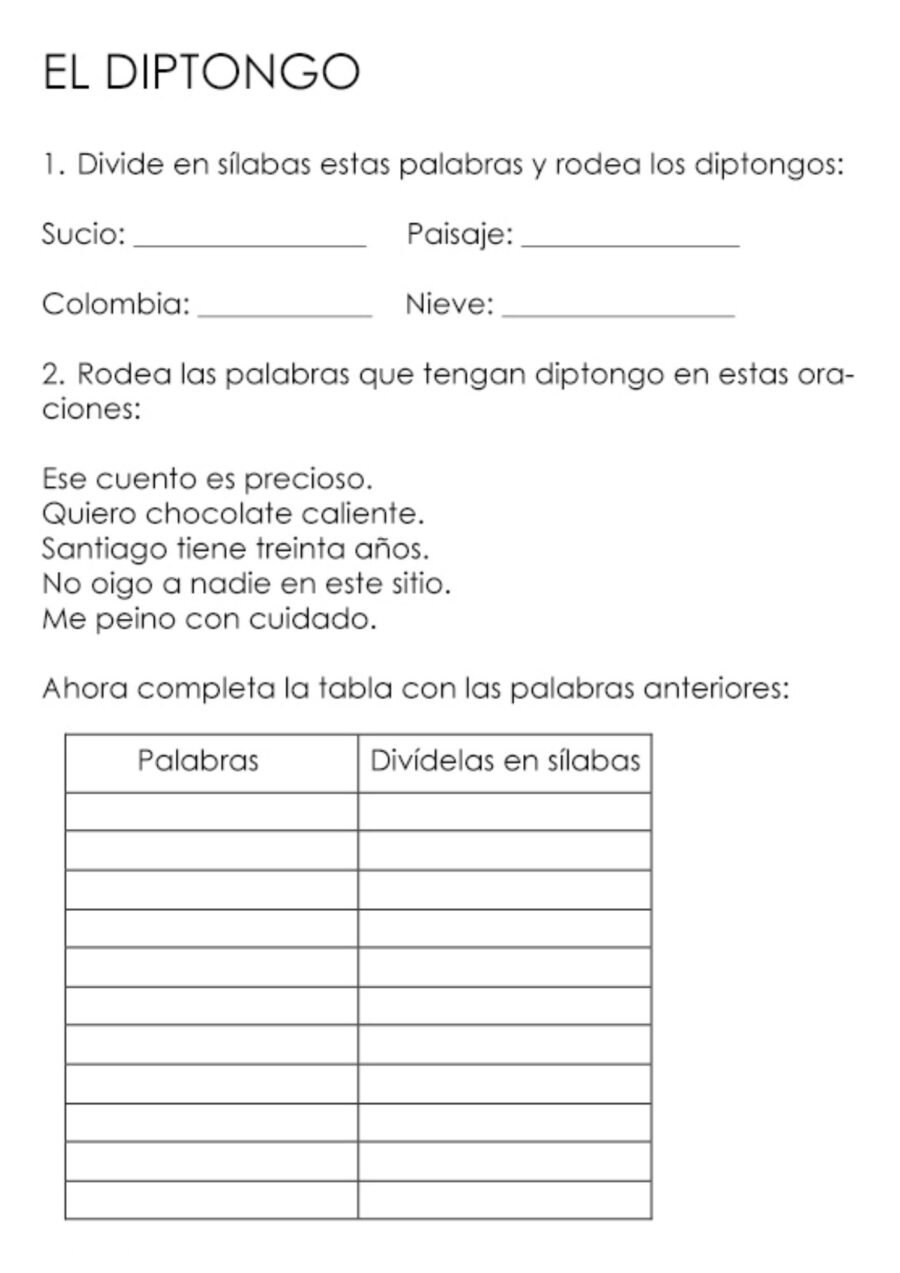 Fichas Diptongos e Hiatos Ortografía 3