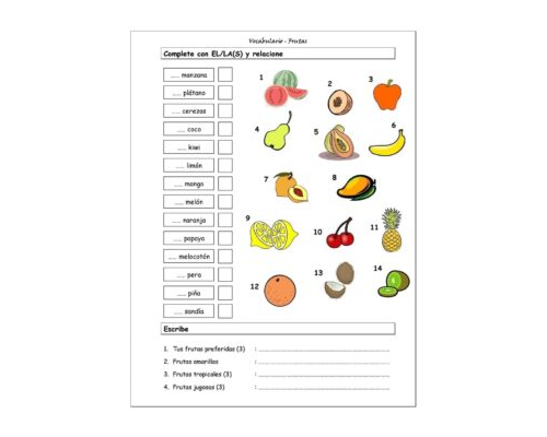 Comida en inglés para diferentes niveles de aprendizaje 2