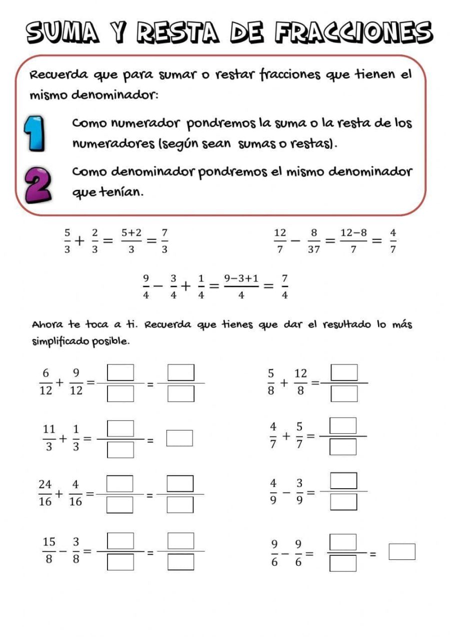 Problemas de suma y resta de fracciones 2