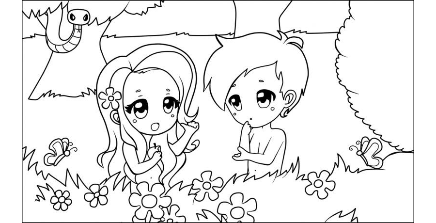 Fichas de Adán y Eva para colorear 2