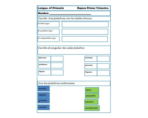 Fichas de repaso de Lengua Castellana 3