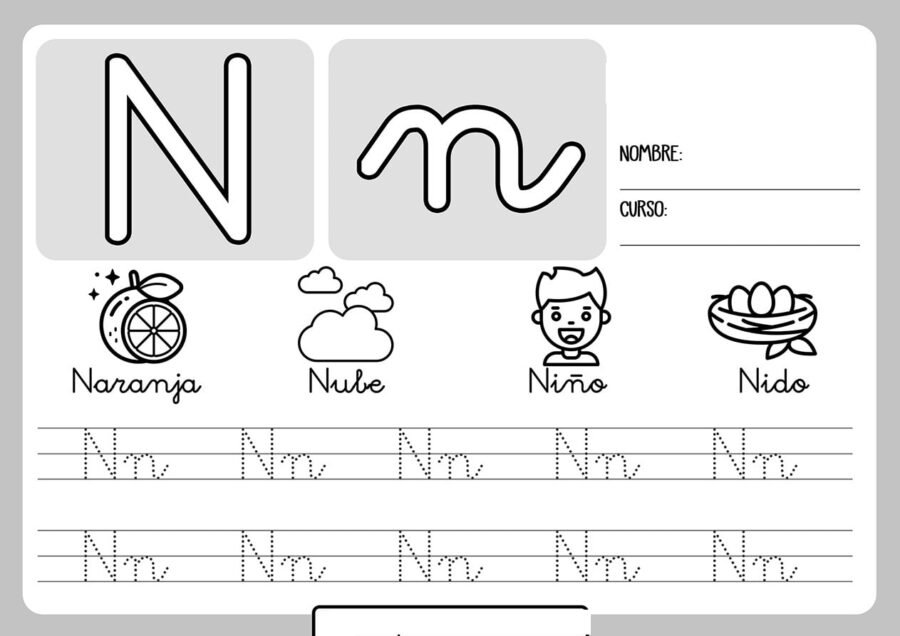 Fichas de la N para colorear 1
