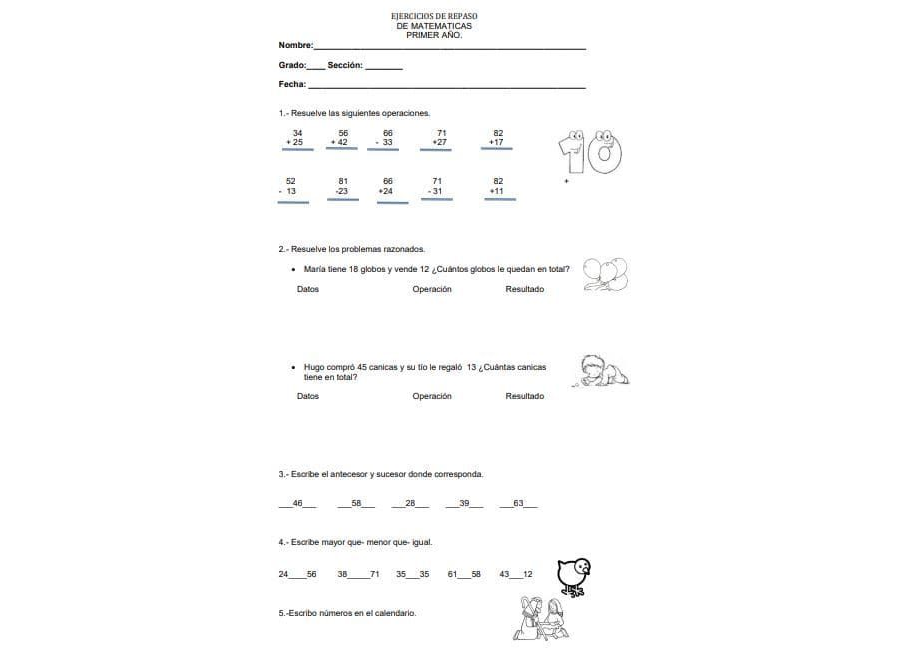 Actividades de repaso en matemáticas 3