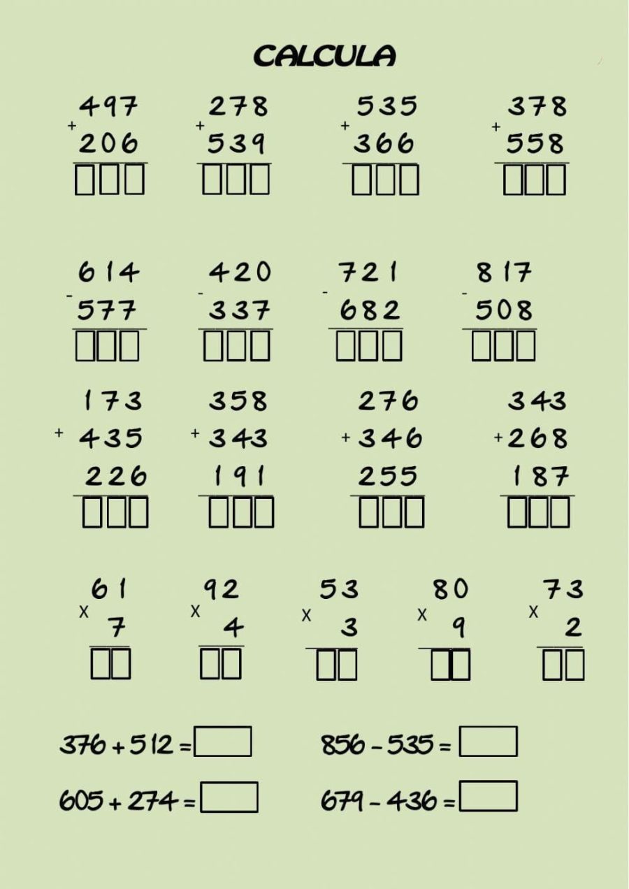 Ejemplos de ejercicios de sumas, restas, multiplicación y división 2