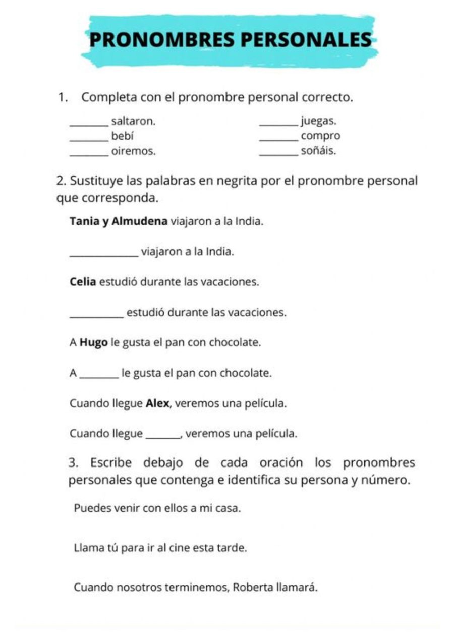 Ficha de pronombres personales interactiva 2